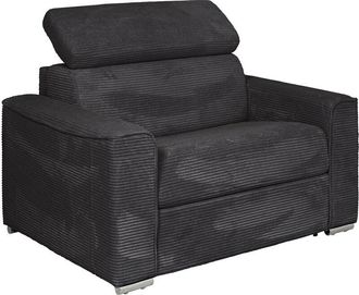 Vente-Unique Poltrona letto a ribalta Posto letto 70 cm Materasso 14 cm in Velluto a coste Grigio - VIZIR