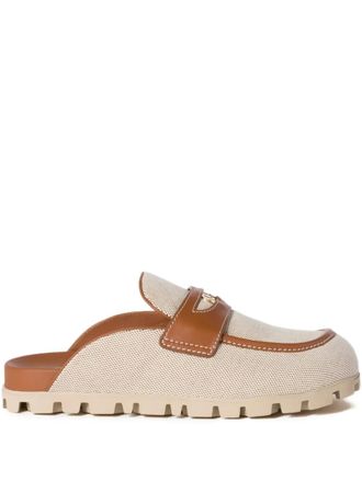 Miu Miu canvas mules - women - Calf Leather/Cotton/Calf Leather/Polyethylene vinyl acetate (PEVA) - 38.5 - Neutrals