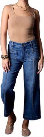Blue Revival Patch Pocket Mid Rise Recycled Wide Leg Crop Jean In Blue Revival