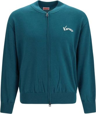 Kenzo Cardigan con zip in lana con design Torre Eiffel - - Knitwear - Uomo - Verde - L