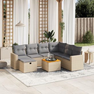 vidaXL Juego De Sof&aacute;s Jard&iacute;n Con Cojines Beige Mezcla 8 Pzas Rat&aacute;n Pe Vidaxl