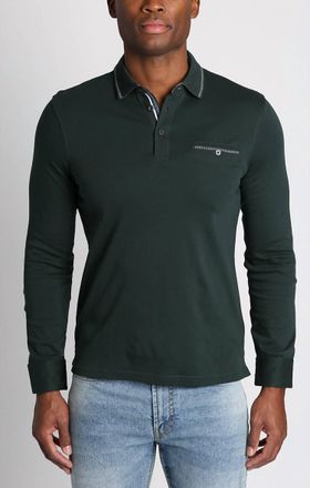 Jachs NY Luxe Cotton Long Sleeve Polo Shirt In Dark Green