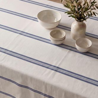 Muare Home Mantel antimanchas 100% algod&oacute;n beige y azul 400x155 cm