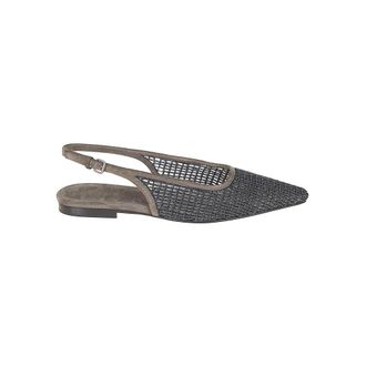 Brunello Cucinelli Brunello Cucinelli, Ballerinas, female, Brown, Size: 11 US Precious Net Embroidery Slingback Flats