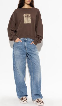 Palm Angels Cotton Sweatshirt With Print, Womens, Brown