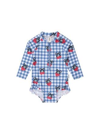 Huxbaby Cherry Gingham Raglan Swimsuit in Bijou Blue/check at Nordstrom, Size 6-12M Au
