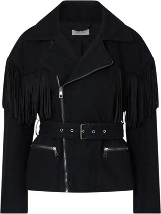 Liu Jo Denim Jas met Franjes en Riem - Dames - Zomerjassen - Zwart - S - Denim - Jassen