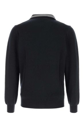 Autry Mens Blue Knit Polo Shirt N3kv Merino Wool + Cotton