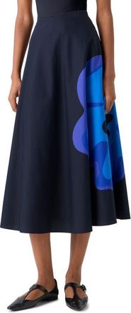 Akris Floral Print Cotton Poplin A-Line Midi Skirt in Black-Multicolor at Nordstrom, Size 10