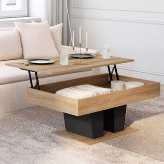 IDMarket Mesa De Centro Rectangular Elevable Eliad De Madera Y Negro