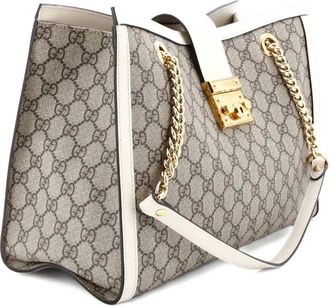Gucci Padlock Chain leren medium shopper met GG gecoat canvas - Beige