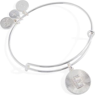 Alex and Ani Pave Starburst Texture Initial Bangle Bracelet in Silver - E at Nordstrom