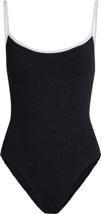 Hunza G Pamela Contrast Crinkle Swimsuit - Blue And White - One Size