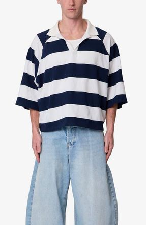 mnml Wide Stripe Boxy Polo in White/Navy at Nordstrom, Size X-Large