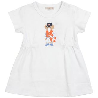 Fragile Bear Print Cotton A-Line Dress in White at Nordstrom, Size 18M