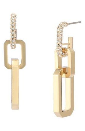 AllSaints Crystal Hexagon Double Drop Hoop Earrings in Gold at Nordstrom Rack