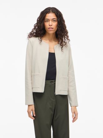 Vila Kurzblazer VILA VIGARDEN L/S SHORT CARDIGAN - NOOS, Damen, Gr. L, birch, Web, Obermaterial: 70% Baumwolle, 25% Polyester, 5% Elasthan, unifarben, regu