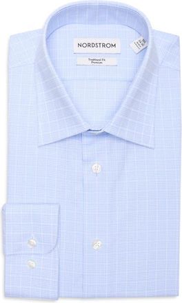 Nordstrom Traditional Fit Fit Plaid Premium Silk Dress Shirt in Blue Mauro Plaid at Nordstrom, Size 14.5 - 32