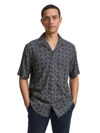 Tom Tailor Kurzarmhemd TOM TAILOR, Herren, Gr. XL, N-Gr, blau (navy mosaic design), Obermaterial: 100% Viskose, bedruckt, regular fit taillenbedeckt, Hemden Kurz