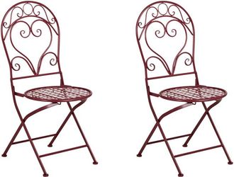 Beliani Conjunto de 2 sillas para exterior de metal respaldo con volutas decorativas borgoña Albinia