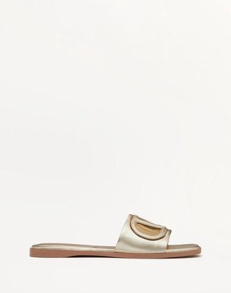 Valentino Garavani Sandalo Slide Vlogo Cut-Out In Nappa Laminata Donna PLATINO/ANTIQUE BRASS 37.5