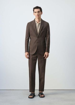 Mango Giacca completo slim-fit lyocell lino marrone - Uomo - 46 - MANGO MAN