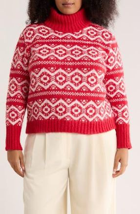 Joseph A Fair Isle Turtleneck Sweater in Salsa/Egret at Nordstrom Rack, Size 1X