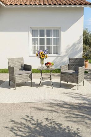 Living and Home 3-Piece PE Rattan Garden Furniture Bistro Set in Grey