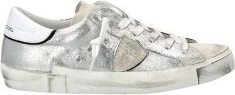 Philippe Model Zilveren Lage Sneakers met Asymmetrische Band - Dames - Sneakers - Grijs - 35 EU - Katoen - Schoenen