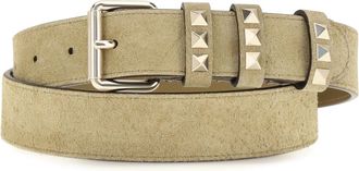 Valentino Garavani Womens Belt Rockstud Suede Havana Beige