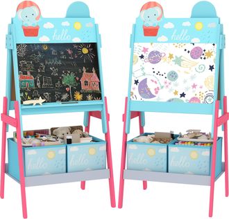 OEM Pizarra Infantil De Doble Cara Con 2 Cajas De Tela Caballete De Pintura Para Ni&ntilde;os Con Estampado De Animales Azul