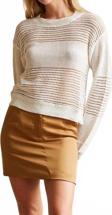 Crescent Donna Linen Cotton Mix Media Pullover In Cream