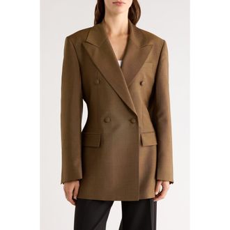 R&oacute;he Hourglass Double Breasted Virgin Wool & Mohair Blazer in Golden Brown at Nordstrom, Size 2 Us
