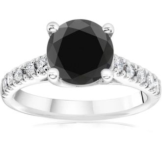 Pompeii3 3 1/4 ct 14K White Gold Round Black Diamond Engagement Ring Size Selectable