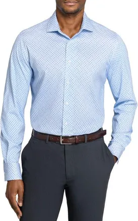 W.R.K Slim Fit Cross Geo Reworked Button-Up Shirt in White/blue at Nordstrom, Size 15.5
