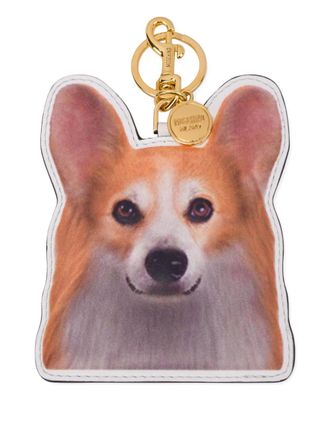 Moschino dog-motif keyring - women - Calf Leather - One Size - Orange