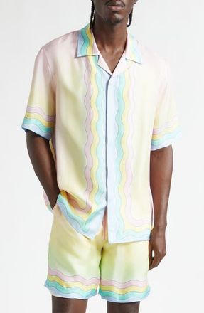 Casablanca For the Love of Dance Silk Camp Shirt at Nordstrom, Size X-Large