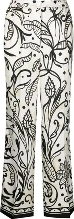 F.R.S. For Restless Sleepers Zijden Palazzo Broek met Bloemenprint - Dames - Wijde Broeken - Wit - S - Broeken