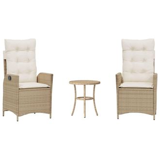 vidaXL Sillas Y Mesita De Jard&iacute;n 3 Piezas Rat&aacute;n Sint&eacute;tico Coj&iacute;n Beige Vidaxl
