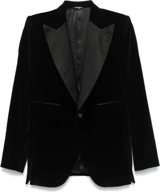 Dolce & Gabbana Zwart Fluwelen Jas Peak Revers - Heren - Blazers - Zwart - L - Katoen - Jassen
