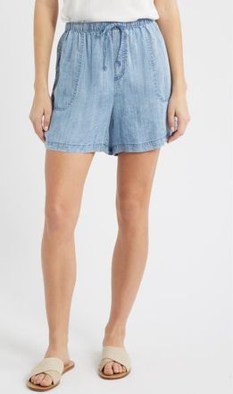 Beach Lunch Lounge Yoko Tie Waist Chambray Shorts in Medium Wash at Nordstrom, Size X-Large