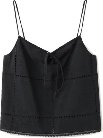 Mango Embroidered Cotton Top in Black at Nordstrom, Size X-Small
