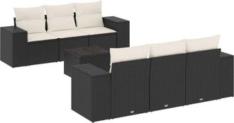vidaXL Set De Comedor De Jard&iacute;n 7 Pzas Y Cojines Rat&aacute;n Sint&eacute;tico Negro Vidaxl