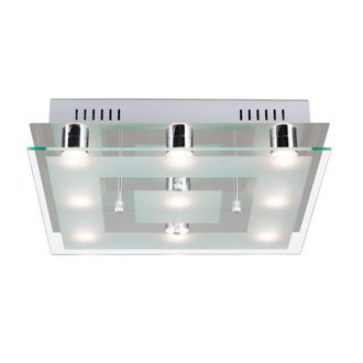 Netlighting Chess Patterned Glass Flush Ceiling Light Chrome in Grey