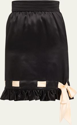 Valentino Garavani Ribbon Ruffle Hem Double Satin Skirt