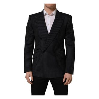 Dolce & Gabbana Blazers, male, Black, Size: L Striped Wool Double-Breasted Jacket