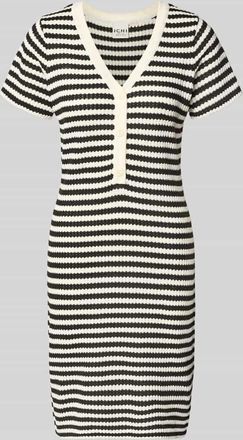 Ichi Knielanges Strickkleid mit V-Ausschnitt Modell LORIANNA in Black, Gr&ouml;&szlig;e XXL