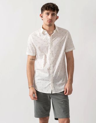 A|X Armani Exchange Mens Armani Exchange Mens Short Sleeve Shirt with Geometric Pattern - Off White F0198 - Size: 40/Regular