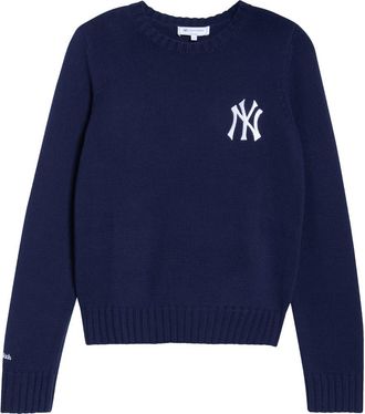 Sporty & Rich Heritage Yankees Serif Crewneck Sweater in Dark Navy at Nordstrom, Size X-Small