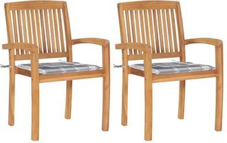vidaXL Sillas De Jard&iacute;n 2 Uds Madera De Teca Y Cojines A Cuadros Gris Vidaxl